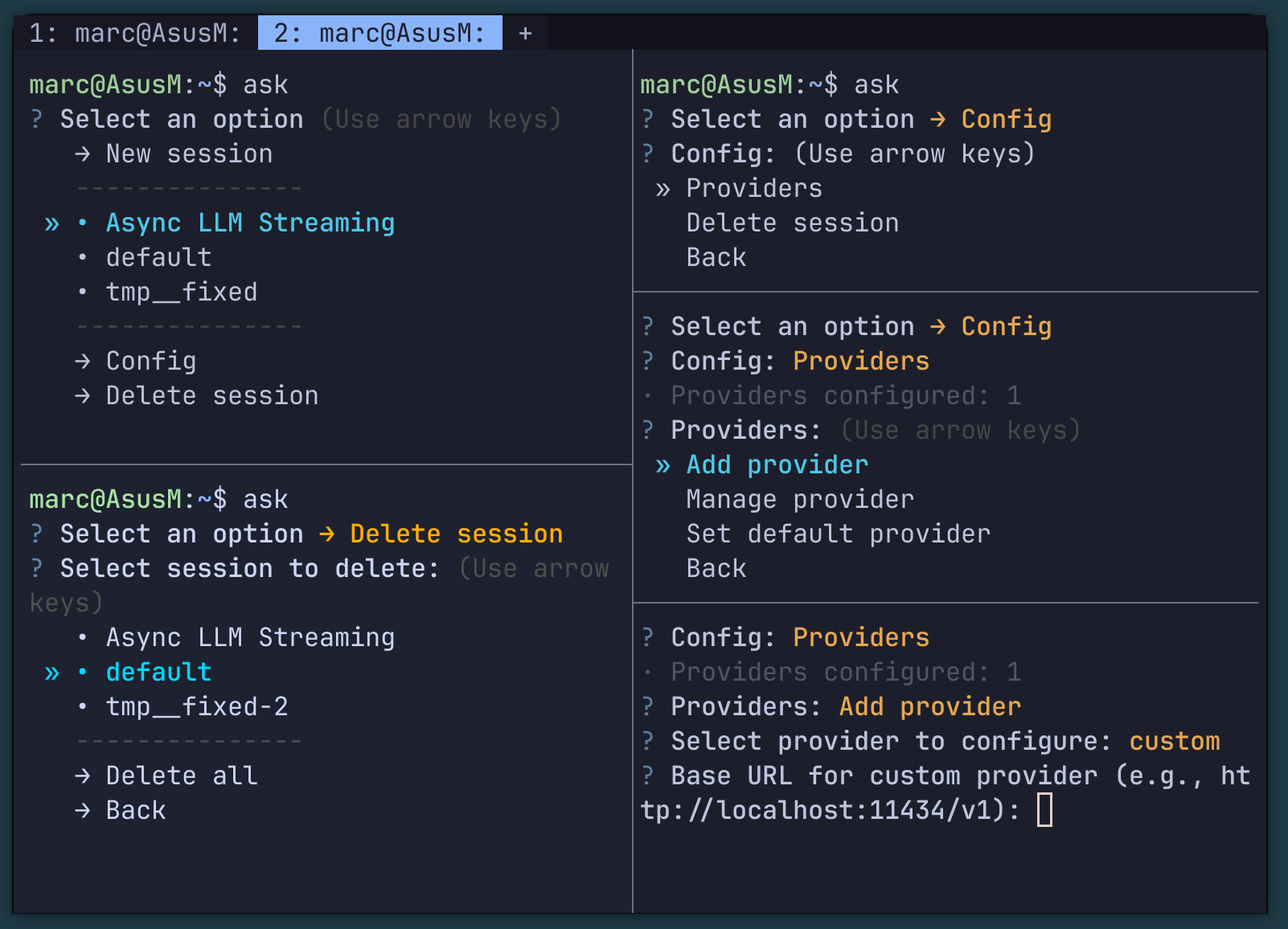 ask-term - Menú de selección de proveedor